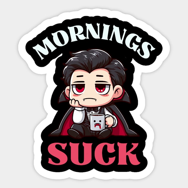Mornings Suck - Cute Dracula Sticker by Kawaii N Spice
